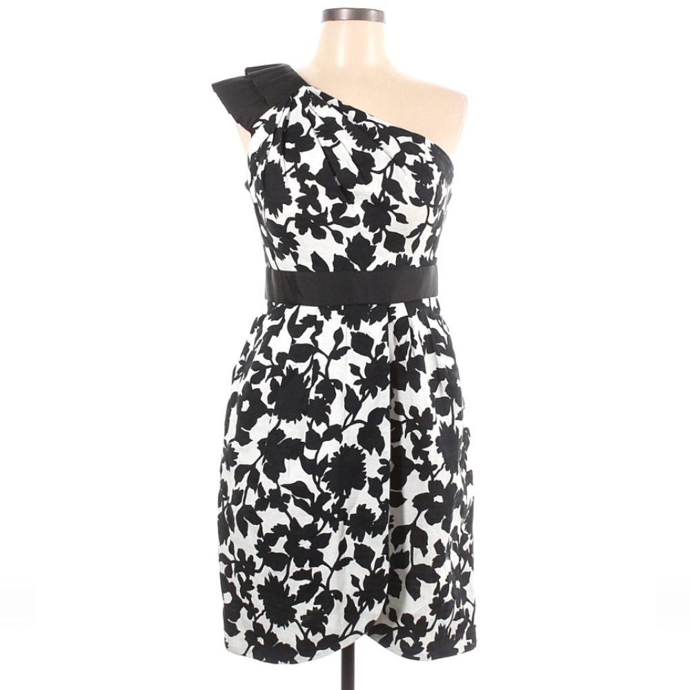 Eliza J Floral Black and white One Shoulder Dress